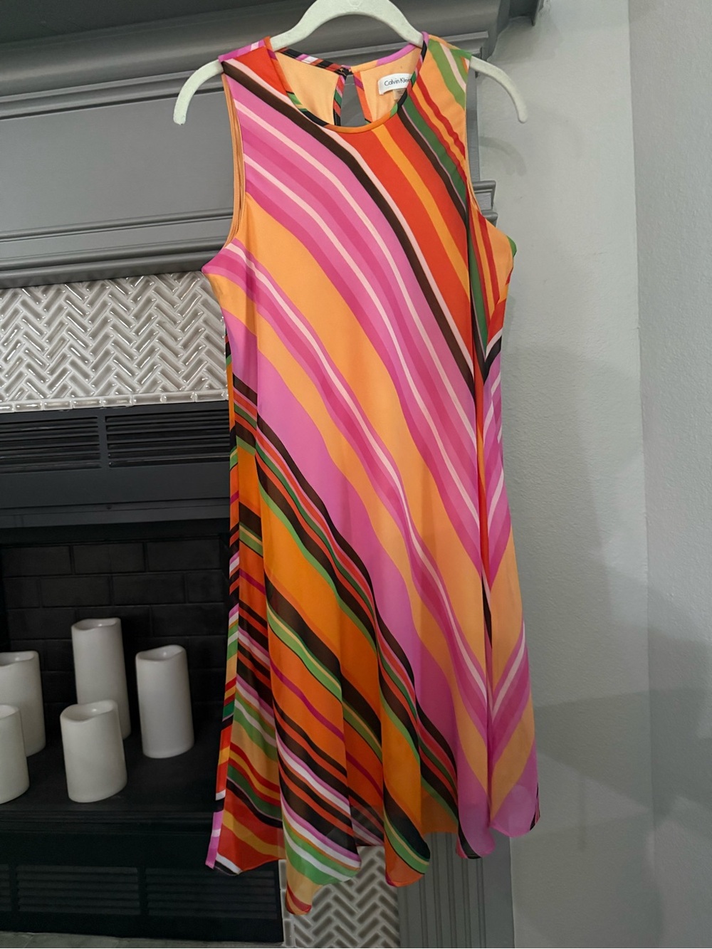 Calvin Klein Multicolor Diagonal Striped A-Line/Flowy Dress